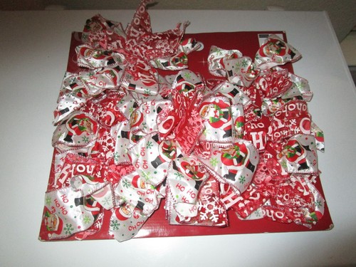 15 PC CHRISTMAS FABRIC BOW & RIBBON SET SANTA & HO HO HO NIP - Picture 2 of 8