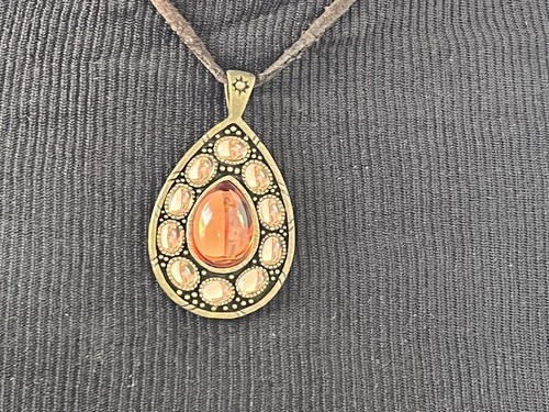 Vintage Robert Rose Amber Pendant Necklace Bronze Toned Teardrop Fall Autumn - Picture 7 of 7