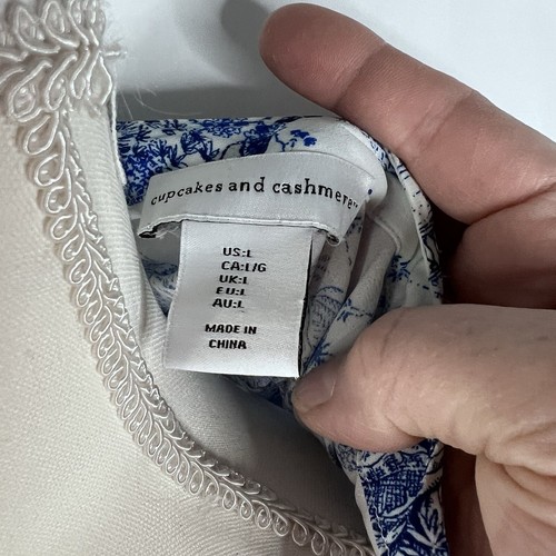 Cupcakes and Cashmere Women's Floral Blouse Top Size Large Blue Cottagecore Boho - Picture 15 of 20