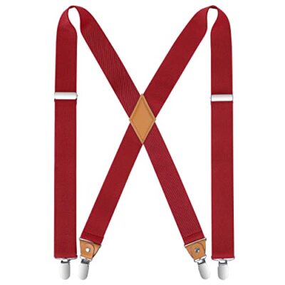  Suspenders for Men X-Back 1.4'' Adjustable Elastic Suspender Braces A6-red