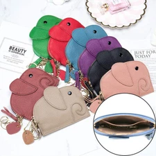 Elephant Coin Change Purse Genuine Cowhide Leather Pouch Zip Around Wallet Bag