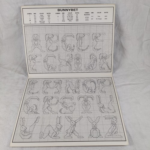 RARE Vtg Bunnybet Bunny Alphabet Needlepoint Cross Stitch Pattern Easter Spring - Picture 12 of 24