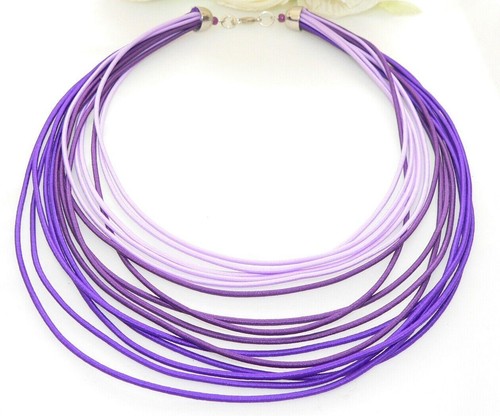 Kette Halskette Collier Statement Textil mehrreihig lila flieder  393f - Bild 9 von 9