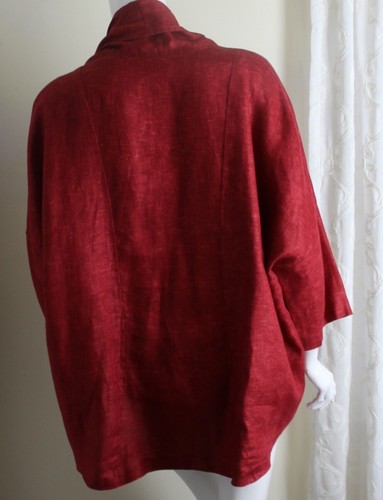 Eskandar Sz 0 Gorgeous Red Poppy Herringbone 30" Long Open Jacket Blazer - Picture 6 of 12