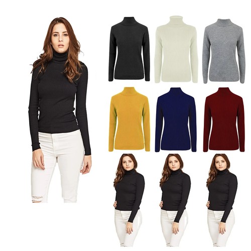 Damen Frauen Polokragen Rollkragen Rollkragen Uni Pullover Oberteil Langarm 8-26 - Bild 6 von 34