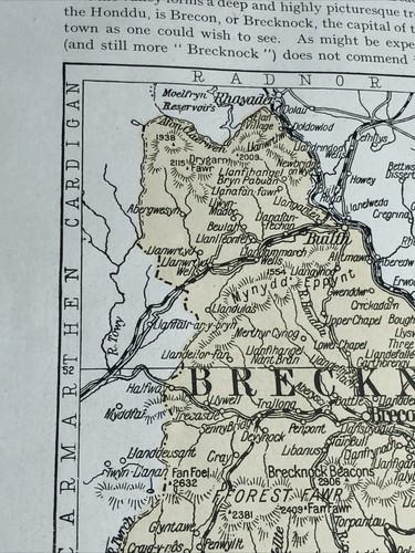1923: Map Of Brecknockshire County Original Vintage Antique River Scene Brecon - Picture 6 of 11
