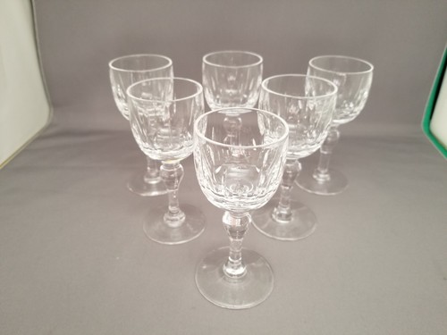 6 Stuart Crystal Signed England Hampshire Pattern Cut Crystal Cordials 3 7/8"  - Picture 1 of 5