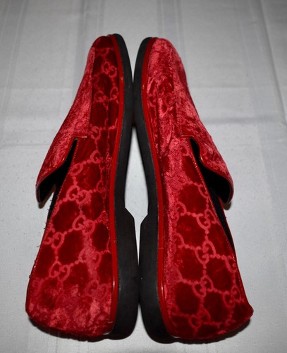 Womens Gucci Red Velvet Monogram Slip On Size 9 Loafers Shoes Guccissima HS4 - Picture 5 of 12