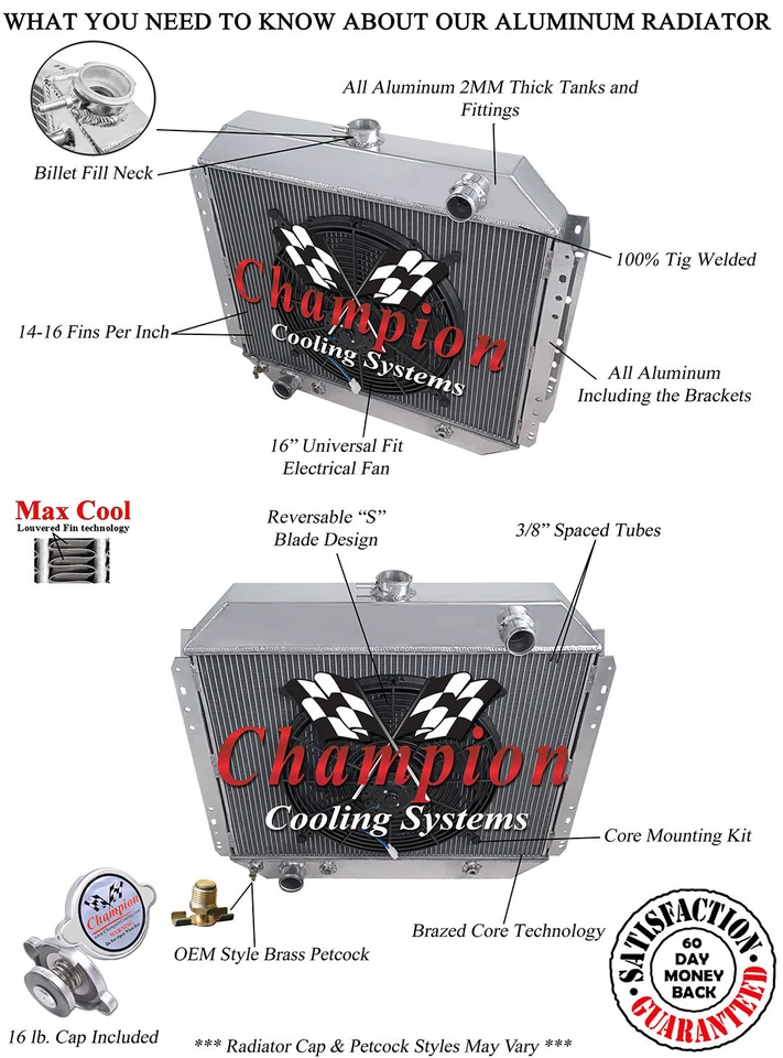 3 Row DR Champion Radiator W/ 16" Fan for 1978 1979 Ford Bronco V8 Engine - Imagem 3 de 4