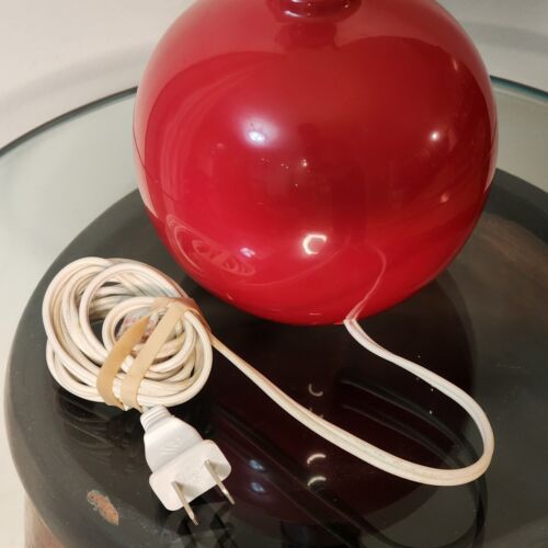 VTG Pair MCM 1960s 70s Red Ceramic Ball/Orb Round Table Lamp, Boudoir Lamp - Picture 3 of 8