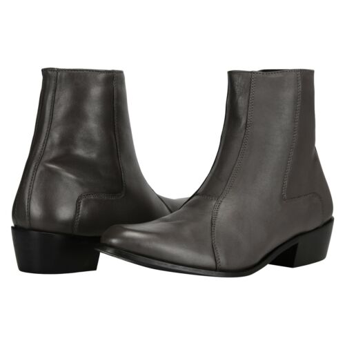 LIBERTYZENO Mens Leather Cuban Heel Retro Side Zipper Cowboy Ankle Dress Boots - Picture 22 of 61