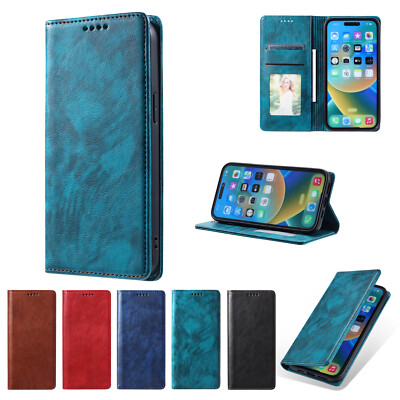Leather Magnetic Flip Card Holder Wallet Case for iPhone 15 14 13 12 11 XR 8 7