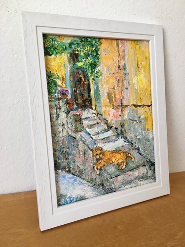 Orange Cat Impasto Oil Painting on Painting Board Original Framed Painting - Picture 2 of 8