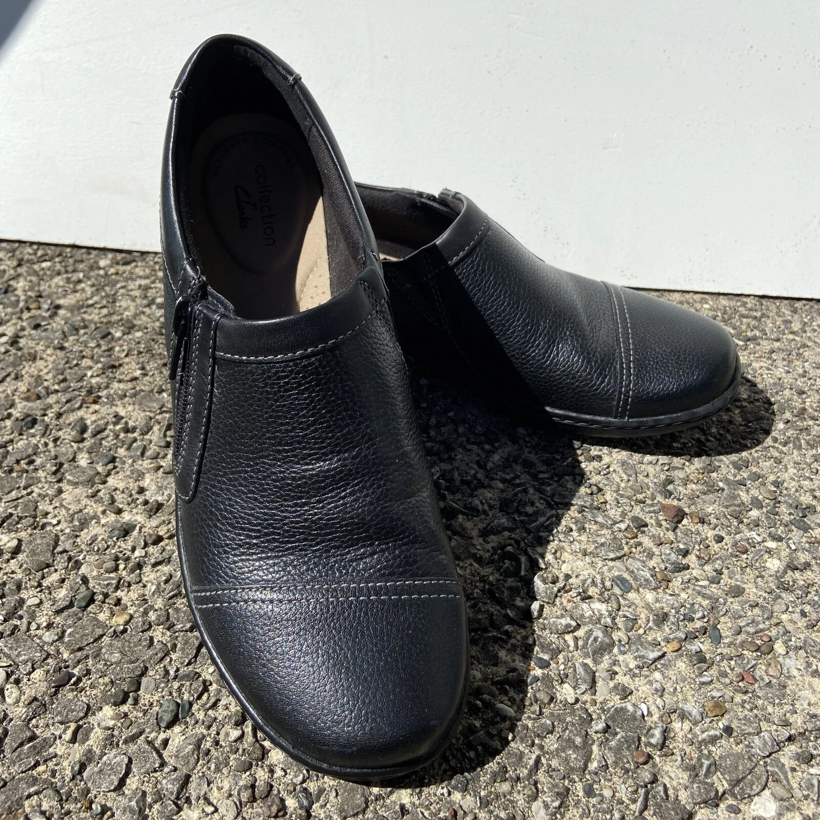 Scarpe Clarks donna 6 5 mocassino nero pelle cora giny zip laterale slip on comodo
