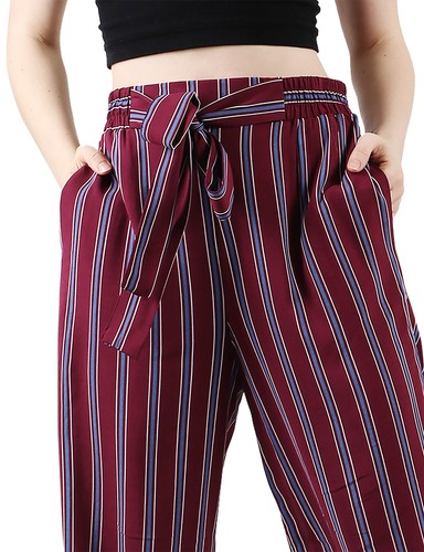 Women Pallazzo Linen Lounge Flowing Pants with Stripes - Picture 10 of 18