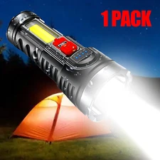 USB Rechargeable 4-Modes COB LED Flashlight Super Bright Camping Hiking Torch