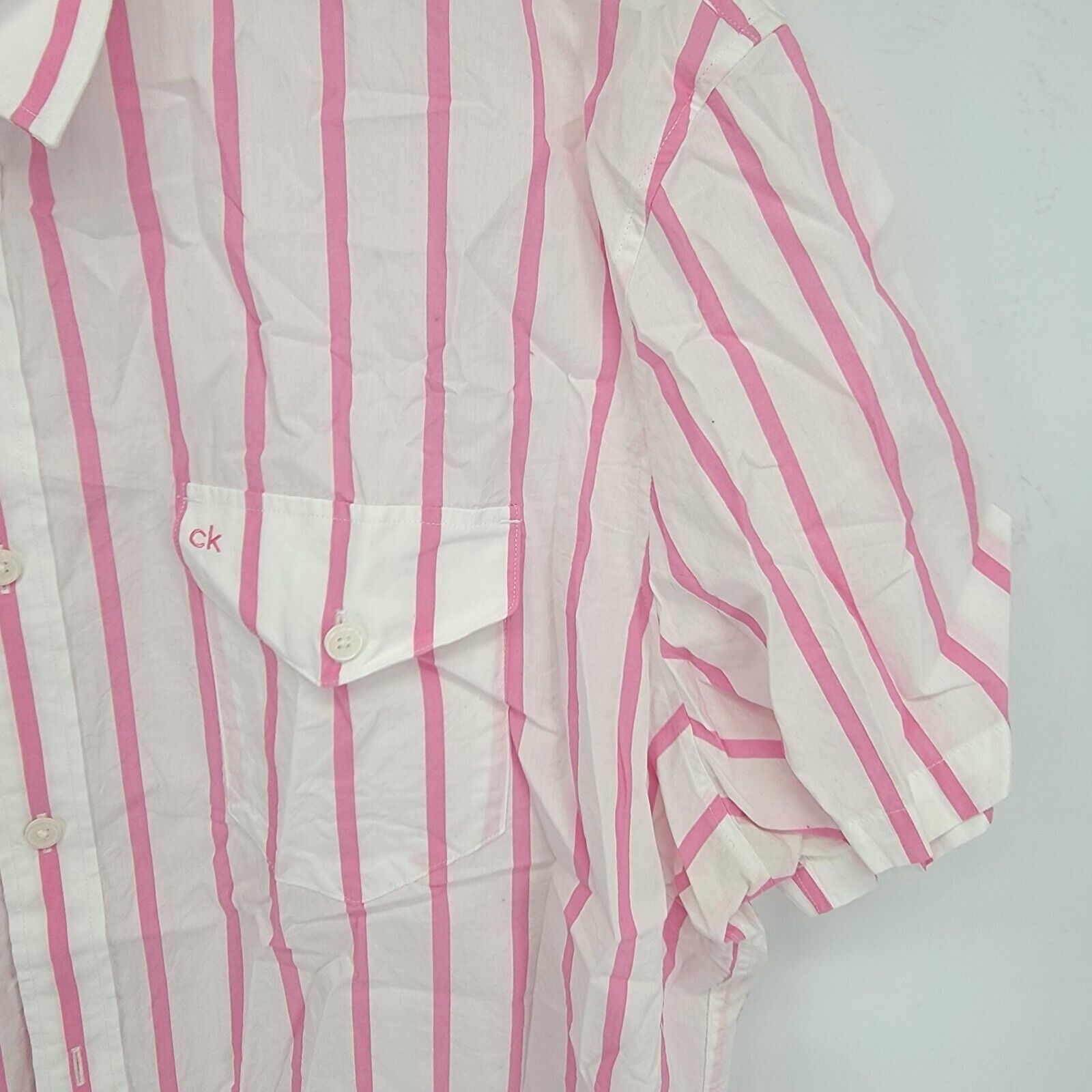 Mens Calvin Klein Pink White Striped Button Shirt… - image 4