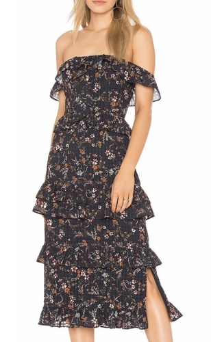 Tularosa Revolve Lily Dress XS Floral Off Shoulder Tiered Ruffled Fairy Cottage - Picture 1 of 8