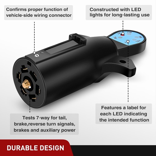 Testeur de connecteur remorque lame 7 voies Nilight avec indicateurs LED rouges - Photo 3 sur 8