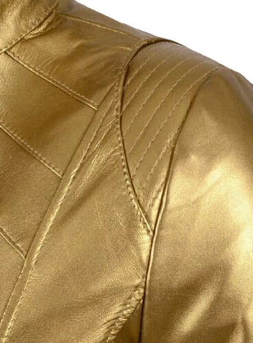 Women's Real Lambskin Leather Golden Jacket Classic Party Club Wear Biker Jacket - Picture 3 of 9