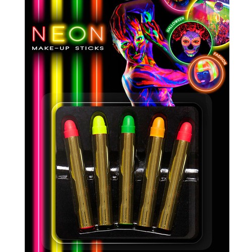 Bunte Schminke - 5er Set - Schwarzlicht Schminkset UV Make Up Stifte Karneval