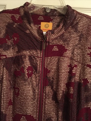 RUBY ROAD Size 14 Wine Gold Zip Front Lined Jacket - Picture 2 of 7