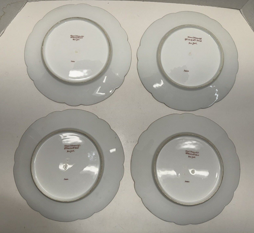 4 Gilman Collamore & Co New York France 9 1/2" Dinner Plates; Yellow Gold Scroll - Picture 10 of 15