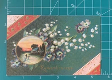 Antique Postcard Remembrances Landscape Home Flower Bouquet Bordered early 1900s