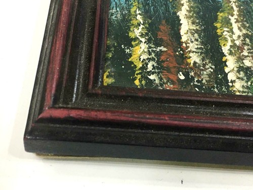 Vintage Old Picture Art Hand Painted Oil Painting Large Tree Cottage Land Escape - Picture 2 of 6