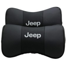 Schwarz Farbe Echtleder Autositz Nackenkissen Auto Kopfstütze Für Jeep 2 Stück