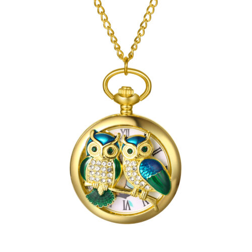 Women's Owl Decorated Quartz Pocket Watch Arabic Numeral Necklace Sweater Chain - Picture 7 of 7