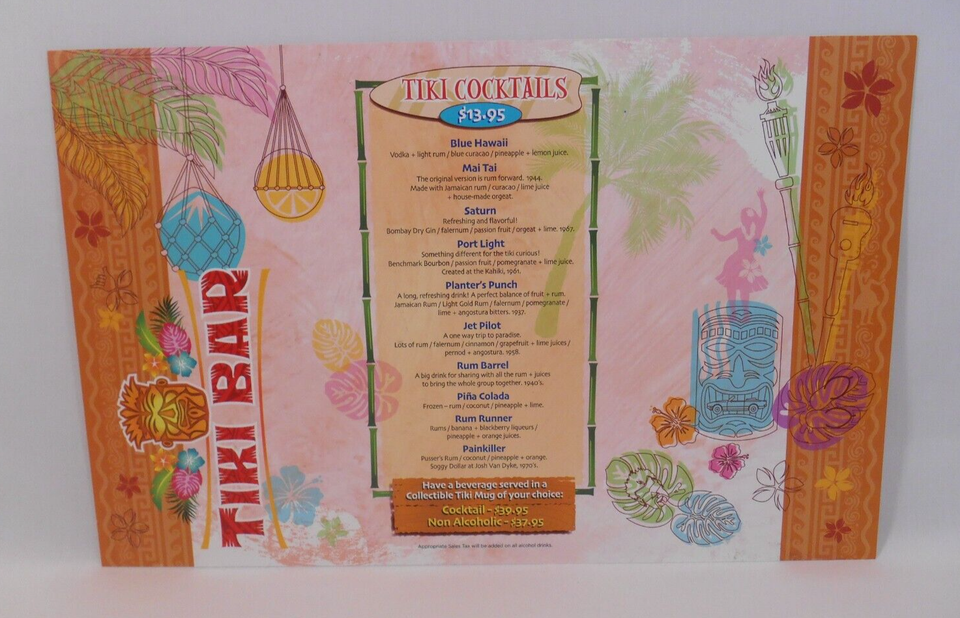 DOWNTOWN FLAVORTOWN Tiki Bar Cocktail Menu Mug Guy Fieri Pigeon