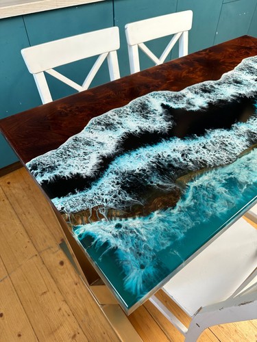 Ocean Waves Epoxy Resin Table | Custom Beach-Themed Coffee or Dining Table | Uni - Picture 3 of 14