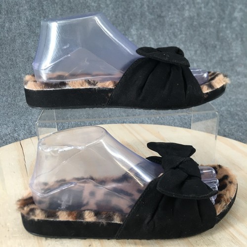 Blowfish Malibu Damen-Sandalen 8,5 Animal-Print Slipper flache Pantoletten schwarzer Stoff