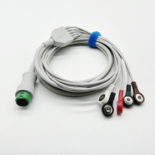 12 Pin ECG cable and wires, 5-lead snap AHA, 040-000961-00 Mindray iMEC EA6251B