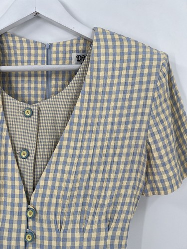 Dawn Joy II Shirt Dress Womens 4 Petite Yellow Blue Gingham Plaid Casual Layered - Picture 5 of 20