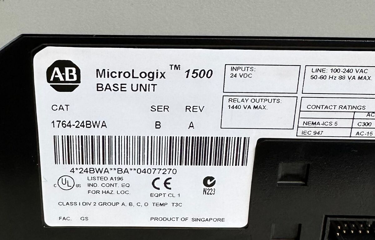 ALLEN BRADLEY 1764-24BWA /B MicroLogix 1500 BASE UNIT W ALLEN BRADLEY 1764-24BWA /B MicroLogix 1500 BASE UNIT W