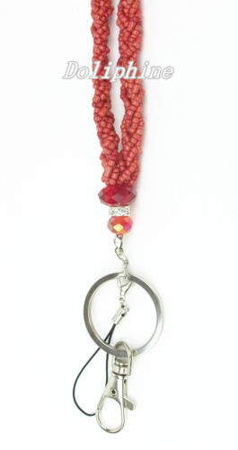 Multi color Crystal Seed Beaded Necklace LANYARD with Keychain for ID Badge - Picture 20 of 29