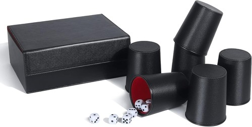 Travel-Friendly Leather Dice Cup Set: 6 Cups & 30 Dice with Elegant Storage Case - Picture 5 of 11