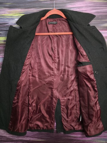 Affliction schwarzer Totenkopf Knochen Mantel Jacke L Wollmischung durchgehender Reißverschluss gekreuzte Knopfleiste - Bild 7 von 14