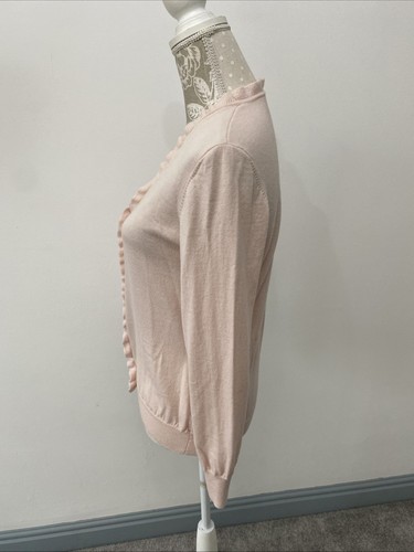 LADIES RUFFLE V NECK CARDIGAN WOMENS PALE PINK MERINO WOOL SIZE 12 - Picture 5 of 5