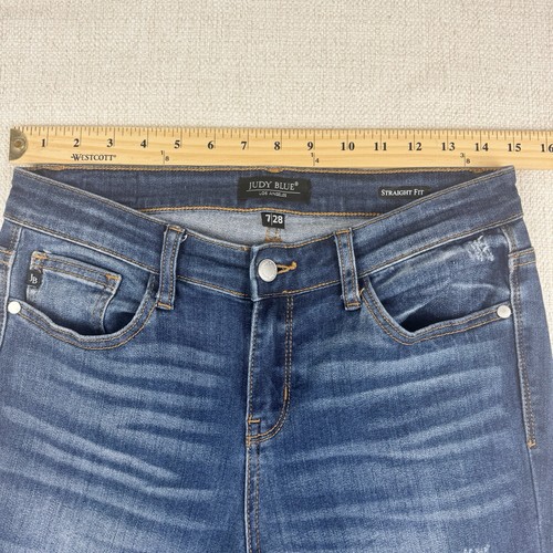 Judy Blue Straight Fit Jeans Womens 7/28 Medium Wash Distressed Denim JB8277DK - Picture 12 of 18