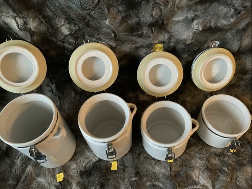 Excellent condition used set of 4 chrome & white ceramic kitchen canisters w lid - Picture 7 of 9
