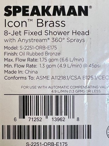 Cabezal de ducha fijo Speakman Icon 8 chorros con Anystream S-2251-ORB bronce frotado con aceite - Imagen 2 de 10