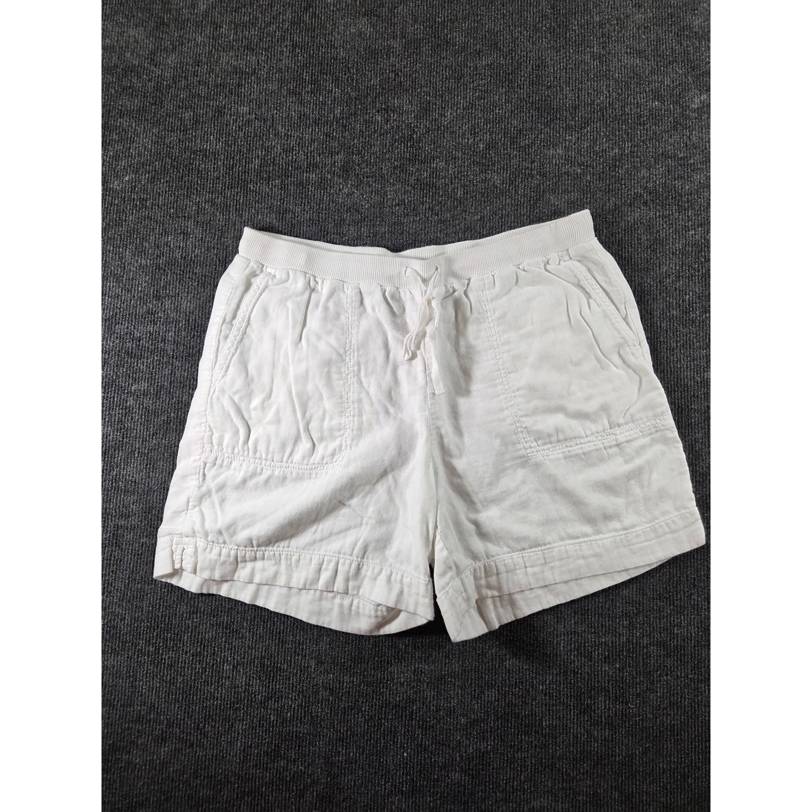 Womens White Linen Blend Drawstring Shorts Casual Beach Summer Mid Rise