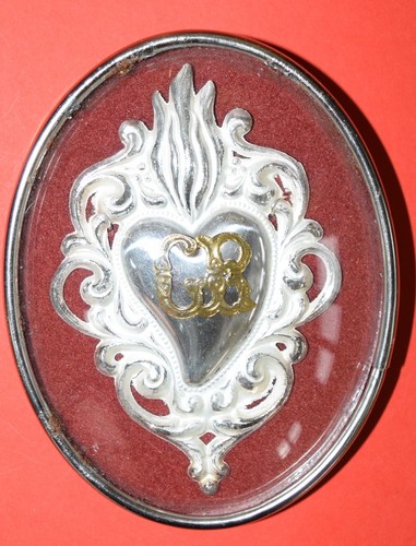 relic SCHÖNES GEMÄLDE EX VOTO IN SILBER HEILIGES HERZ FÜR GNADE QUITTUNG - Bild 1 von 4