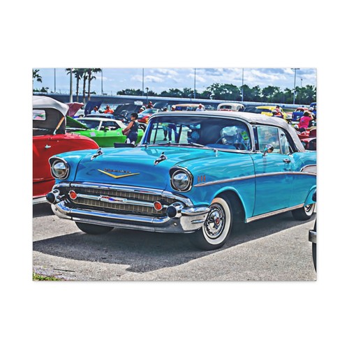 Canvas Wall Art, Vintage Car Decor, Retro Classic 1957 Chevy Tri-five, Stretched - Picture 6 of 6