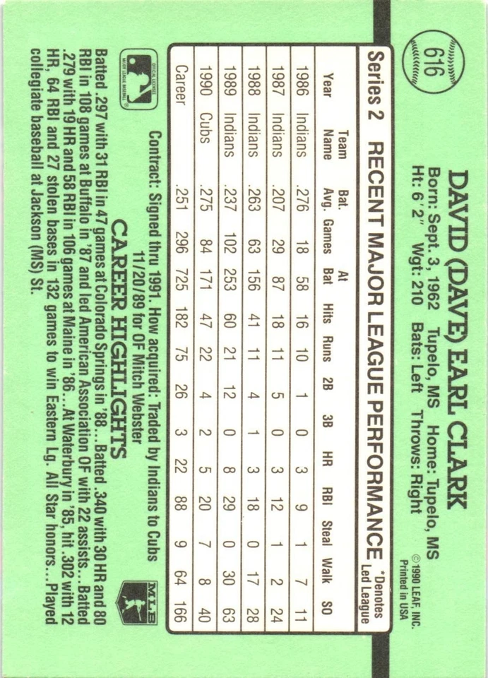 DAVE CLARK #616 Signed 1991 Donruss MLB Baseball Card AUTO CUBS - Image 2 of 2