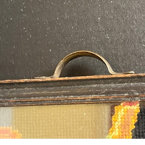 Vintage Needlepoint Tray with Handles, Handmade Black Tray Decor - Picture 3 of 4