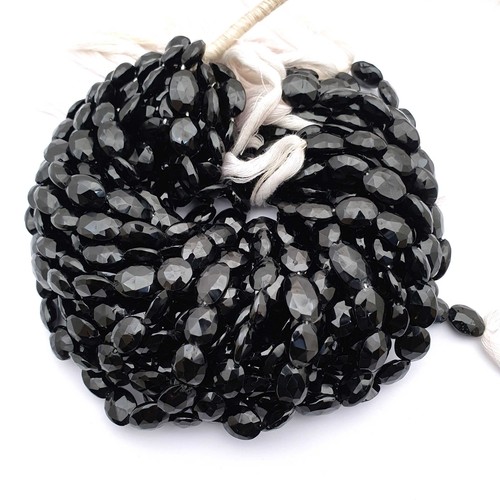 Natural Black Spinal Gemstone Faceted Oval Beads - 96 CT 8-12 MM 10 Inch - Picture 4 of 4